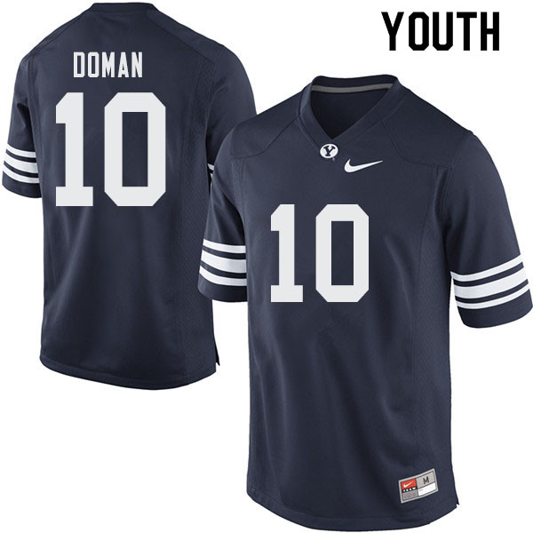 Youth #10 Jacob Doman BYU Cougars College Football Jerseys Sale-Navy